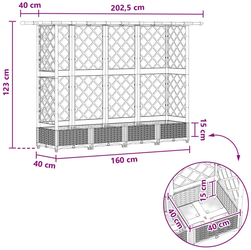 Pakeltas lovas su trelėmis ir stogu Pilka 202,5 x 40 x 121 cm