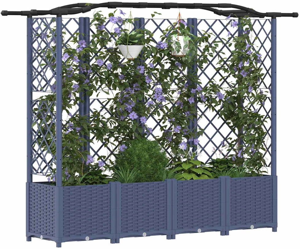 Pakeltas lovas su trelėmis ir stogu Pilka 204 x 40 x 138 cm PP