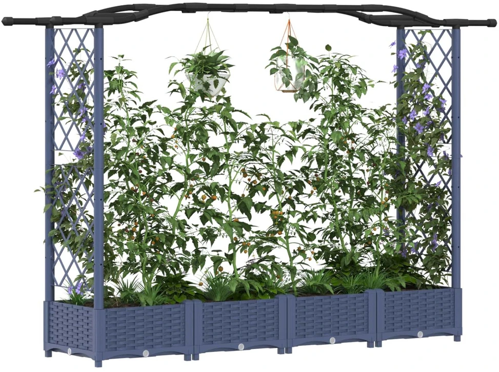 Pakeltas lovas su trelėmis ir stogu Pilka 207 x 40 x 123 cm PP
