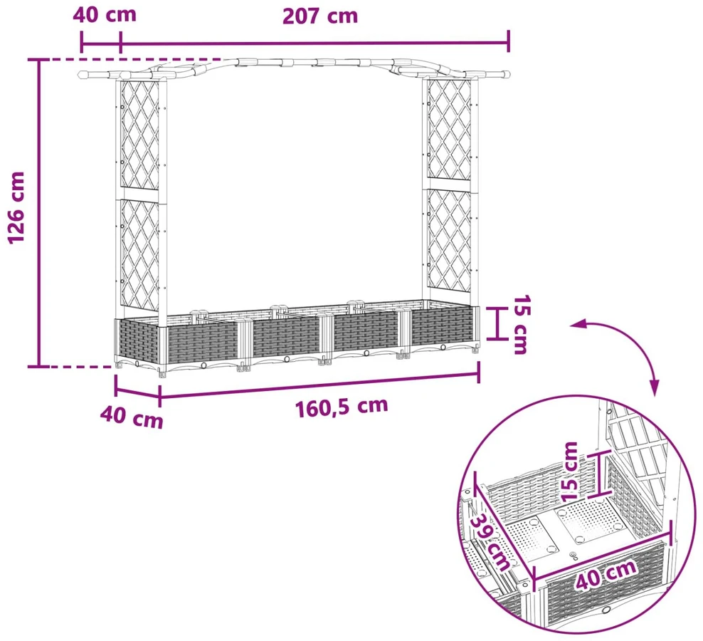 Pakeltas lovas su trelėmis ir stogu Pilka 207 x 40 x 123 cm PP