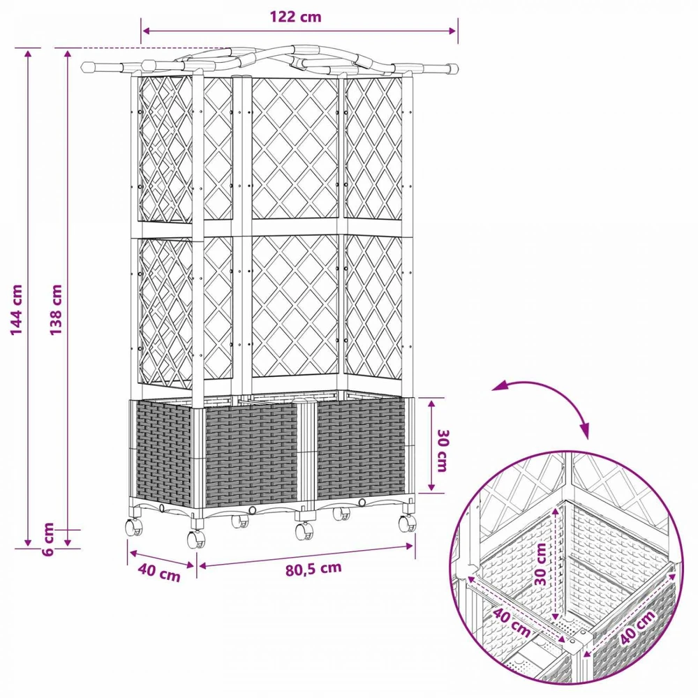 Pakeltas lovas su trelėmis ir stogu Pilka 122 x 40 x 144 cm PP