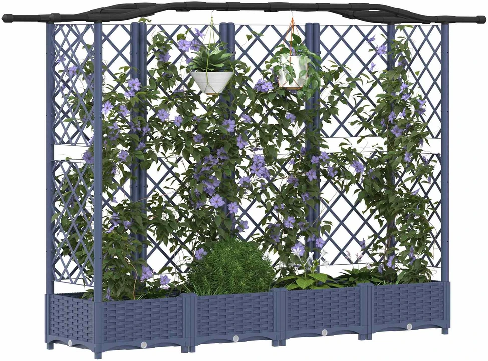 Pakeltas lovas su trelėmis ir stogu Pilka 203,5 x 40 x 123 cm