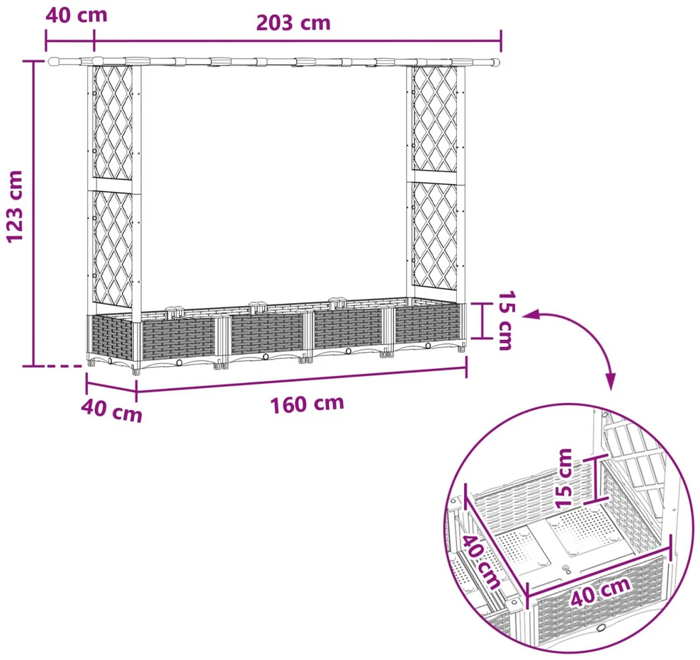 Pakeltas lovas su trelėmis ir stogu Pilka 203 x 40 x 121 cm PP