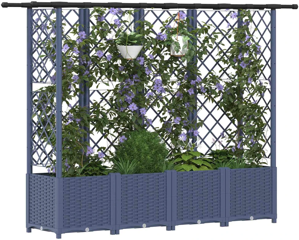 Pakeltas lovas su trelėmis ir stogu Pilka 202 x 40 x 136 cm PP