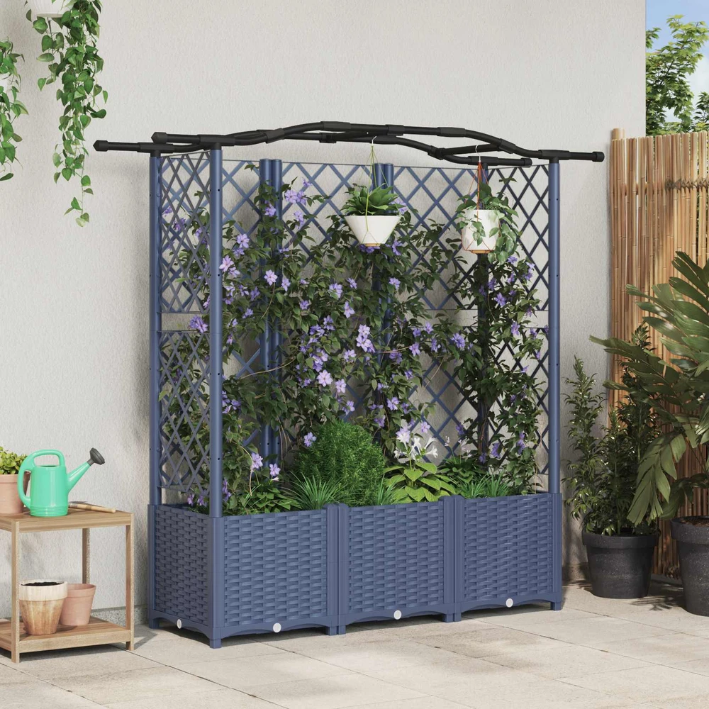 Pakeltas lovas su trelėmis ir stogu Pilka 163 x 40 x 138 cm PP