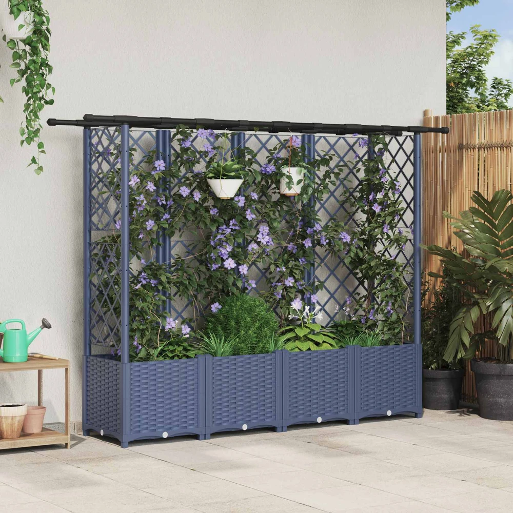 Pakeltas lovas su trelėmis ir stogu Pilka 202 x 40 x 136 cm PP
