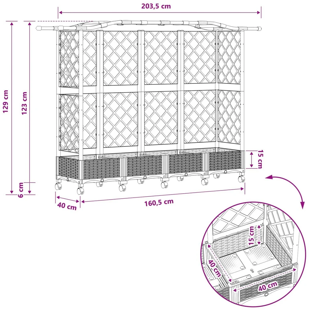 Pakeltas lovas su trelėmis ir stogu Ruda 203,5 x 40 x 129 cm PP