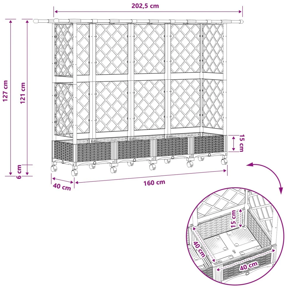 Pakeltas lovas su trelėmis ir stogu Ruda 202,5 x 40 x 127 cm PP