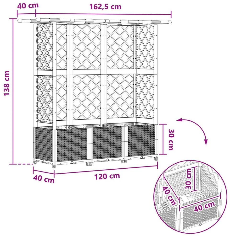 Pakeltas lovas su trelėmis ir stogu Ruda 162,5 x 40 x 136 cm PP