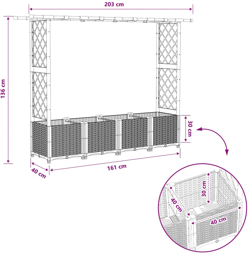 Pakeltas lovas su trelėmis ir stogu Ruda 203 x 40 x 136 cm PP