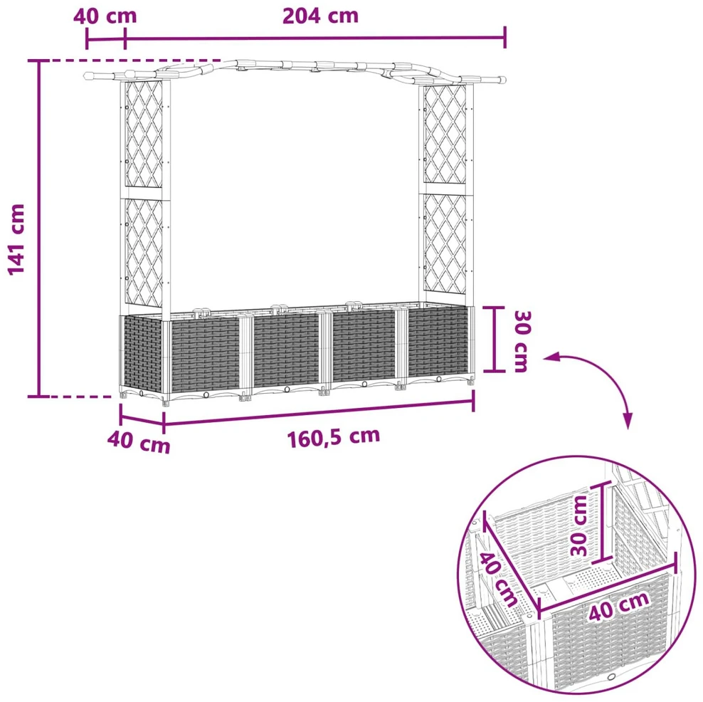 Pakeltas lovas su trelėmis ir stogu Ruda 204 x 40 x 138 cm PP