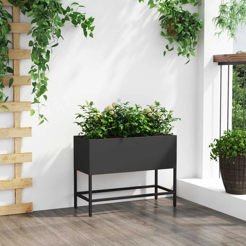 Pakeltas Sodo Vazonas Juoda 60 x 26 x 45 cm Plienas