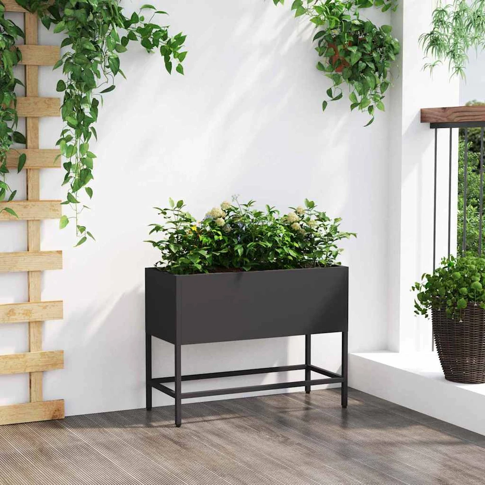 Pakeltas Sodo Vazonas Juoda 60 x 26 x 45 cm Plienas