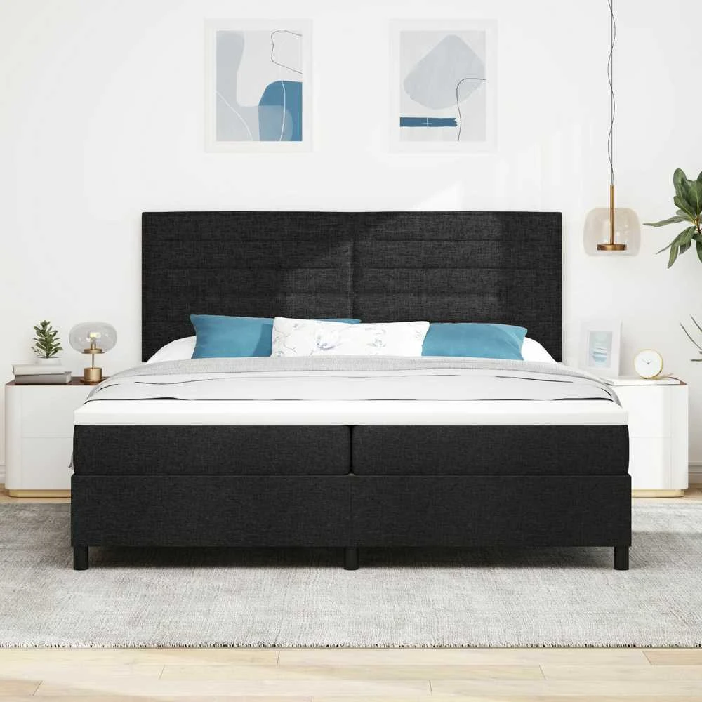 Kiemas lova su čiužiniu Juoda 200 x 200 cm audinys