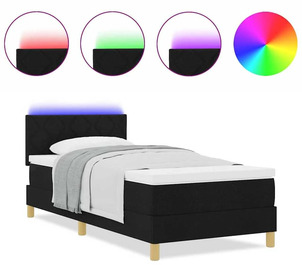 LED Čiužinio Lova su LED juostelėmis Juodas 90 x 200 cm audinys