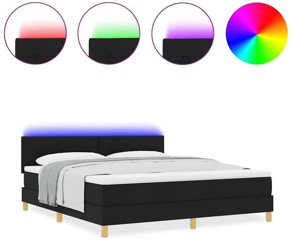 LED Čiužinio Lova su galvūgalio Juodas 180 x 200 cm audinys