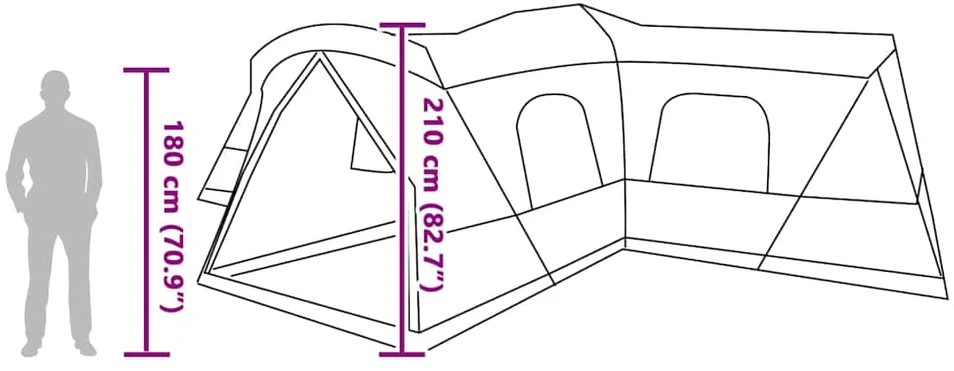 Palapinė 16 žmonių su stogu Žalia 680 x 510 x 210 cm