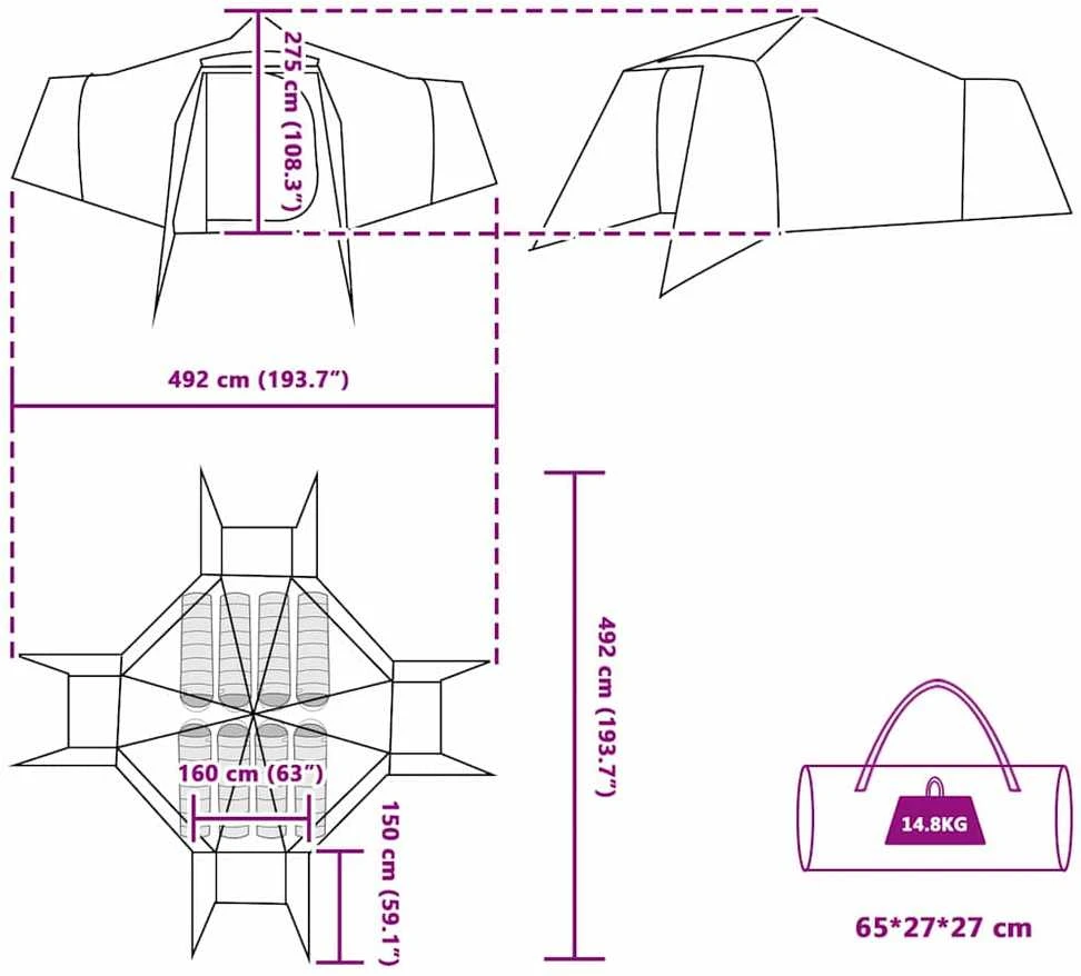 Tipi palapinė 8 asmeniui Pilka ir oranžinė tafta