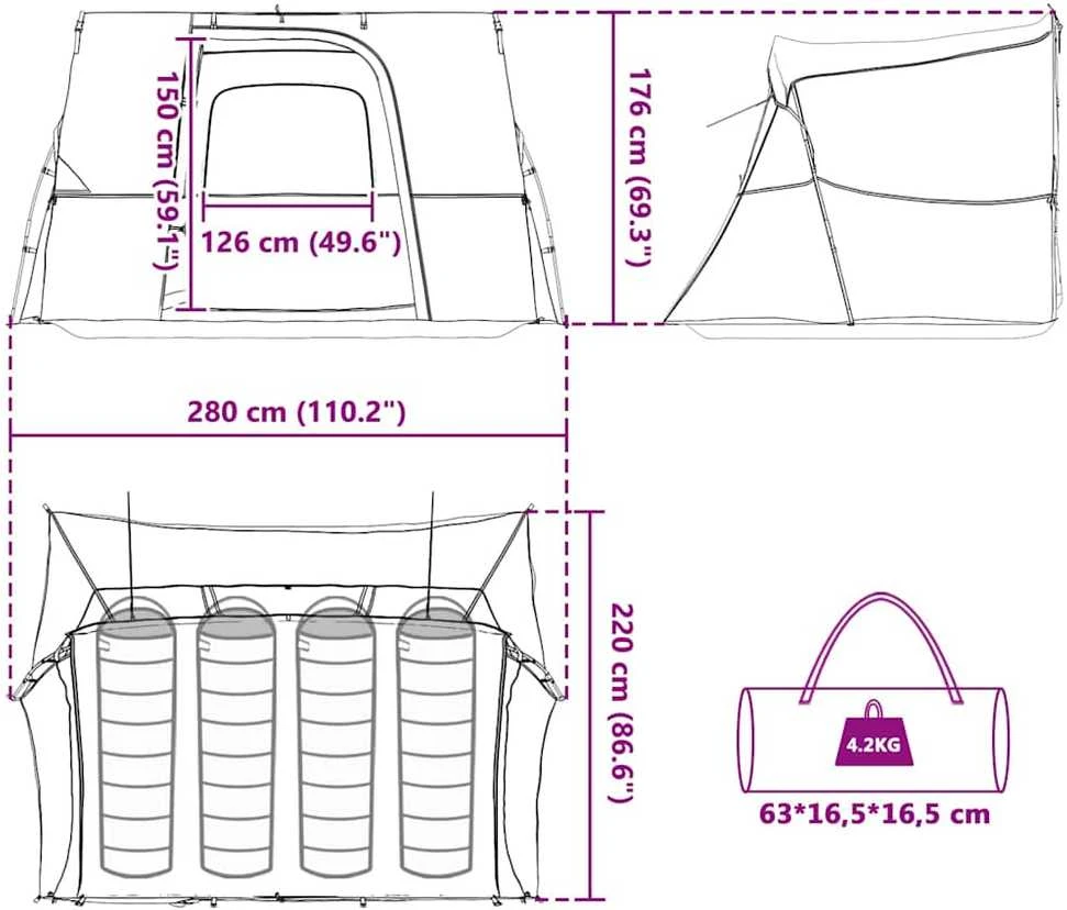 Vidinė palapinė su stogu Mėlyna 280 x 220 x 176 cm tafta