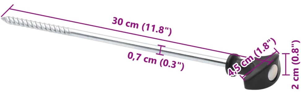 Palapinės kaiščiai, 12vnt., 30cm, skersmuo 7mm, plienas
