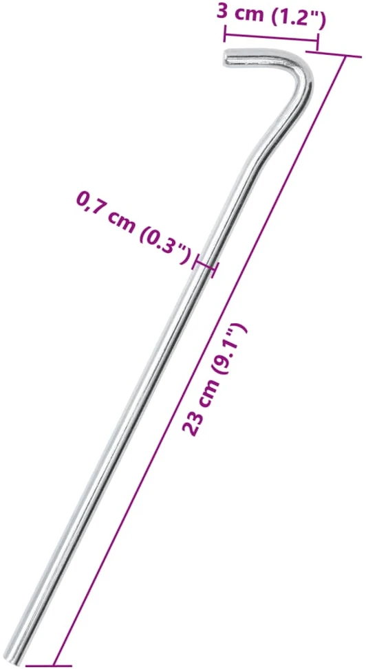 Palapinės kaiščiai, 25vnt., 23cm, skersmuo 7mm, plienas