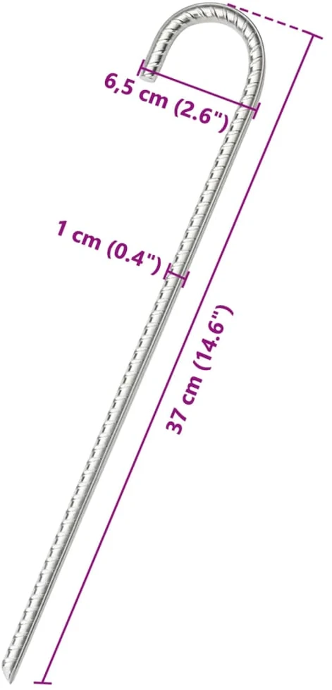 Palapinės kaiščiai, 6vnt., 37cm, skersmuo 10mm, plienas