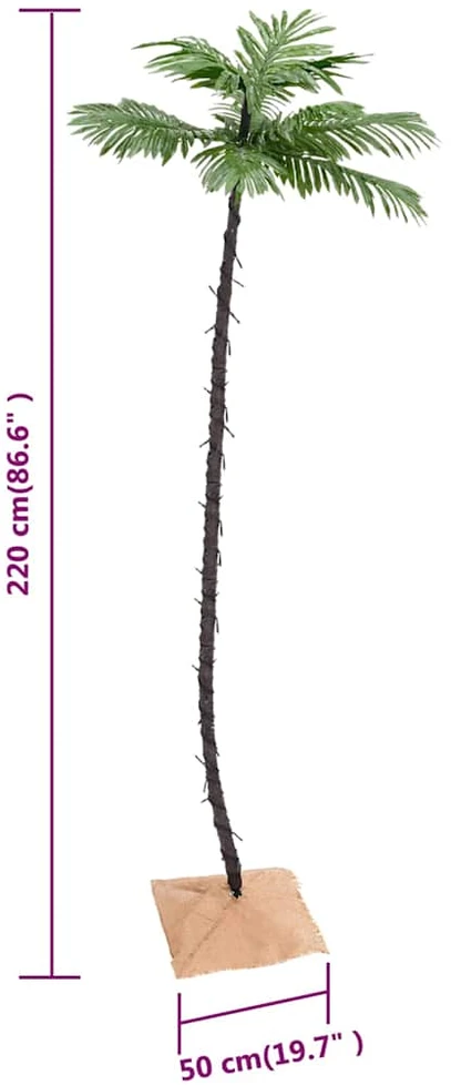 Palmė su 136 šiltomis baltomis LED lemputėmis, 220cm