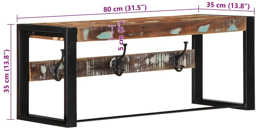 Paltų kabykla Daugiaspalvė 80x35x35cm Regeneruota medžio masyva