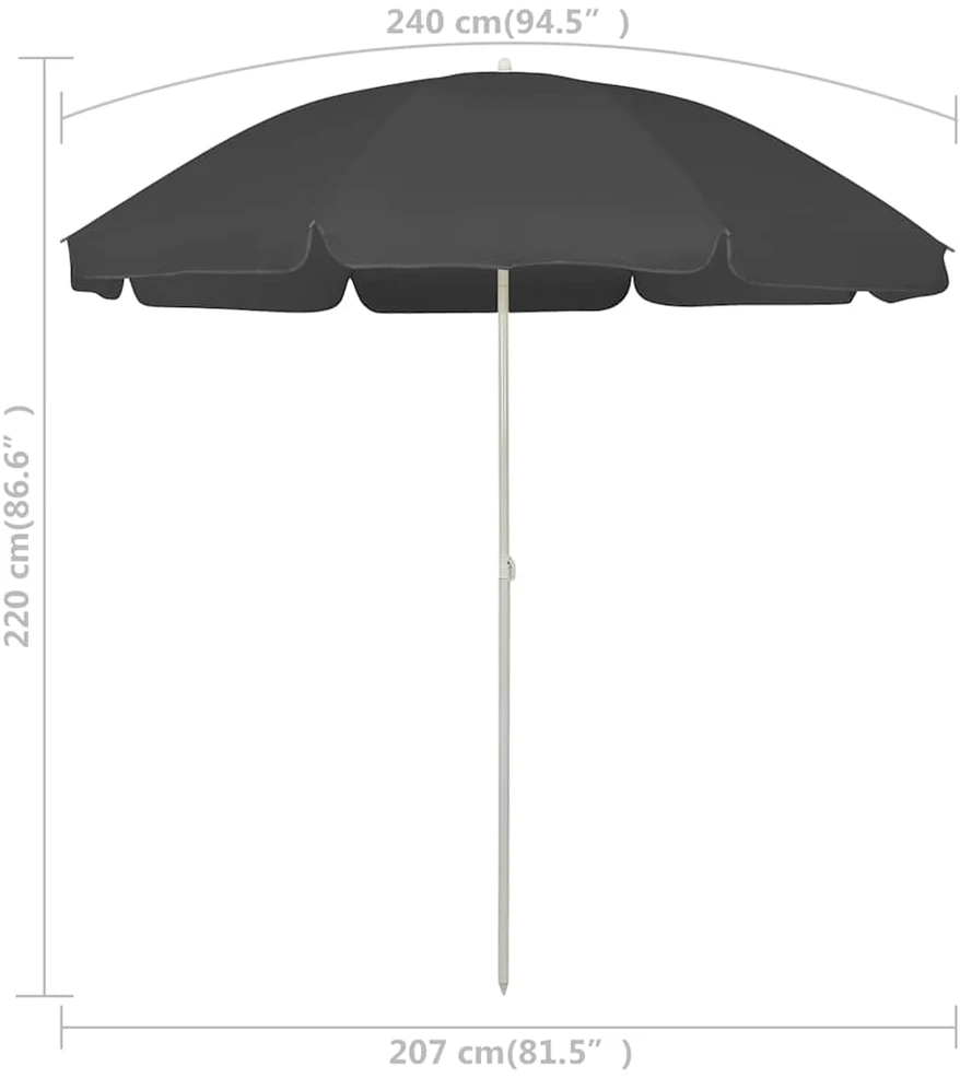 Paplūdimio skėtis nuo saulės, antracito spalvos, 240cm