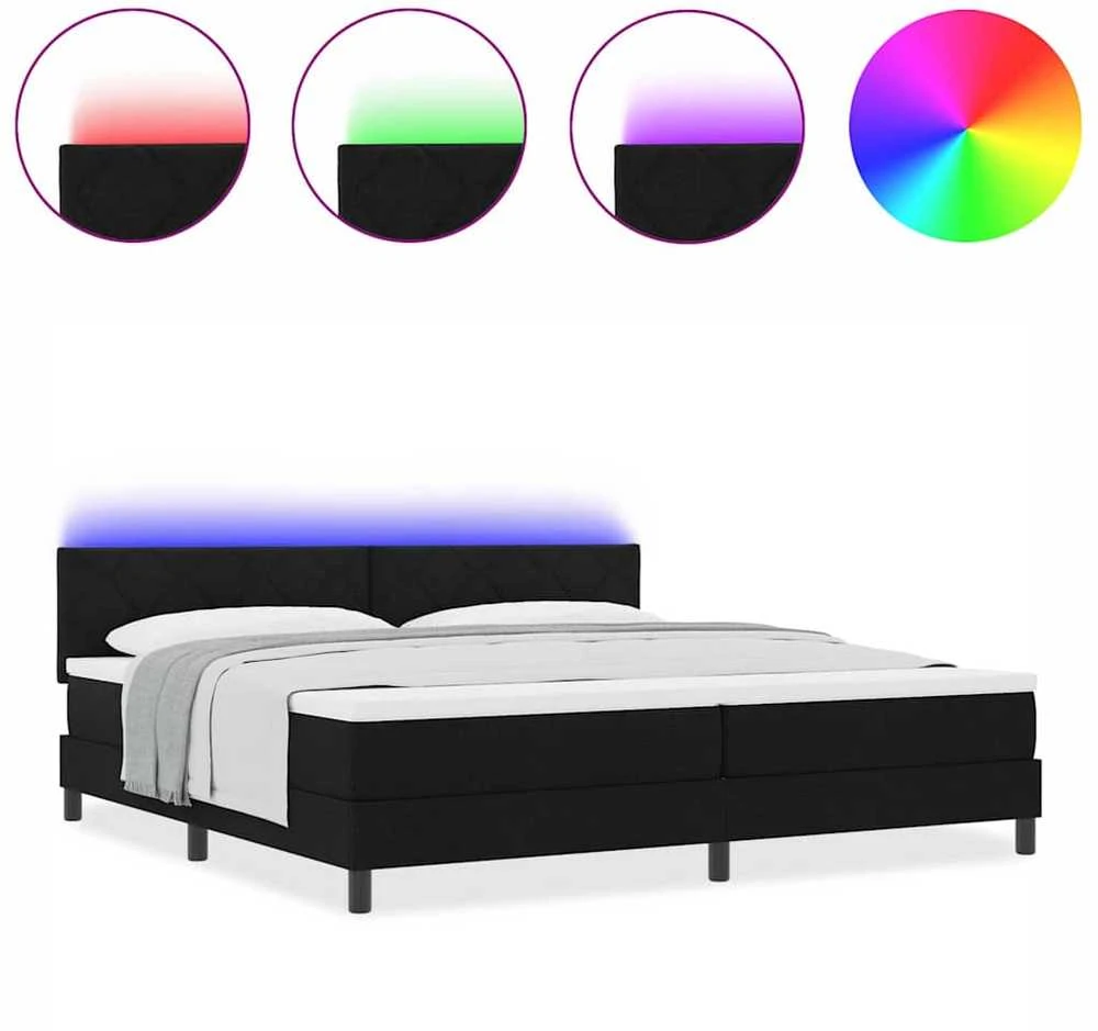Kiemas lova su LED juostelėmis Juoda 200 x 200 cm audinys