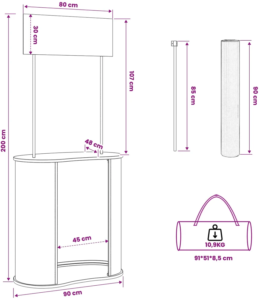 Parodų prekystalis Juoda ir Balta 90 x 48 x 200 cm