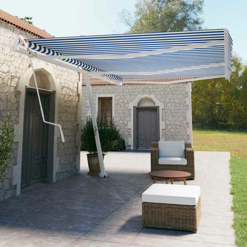 Pastatoma automatinė markizė, mėlynos/baltos spalvos, 600x350cm