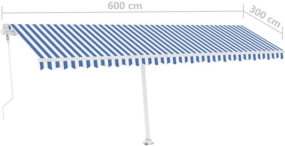 Pastatoma automatinė markizė, mėlynos/baltos spalvos, 600x300cm