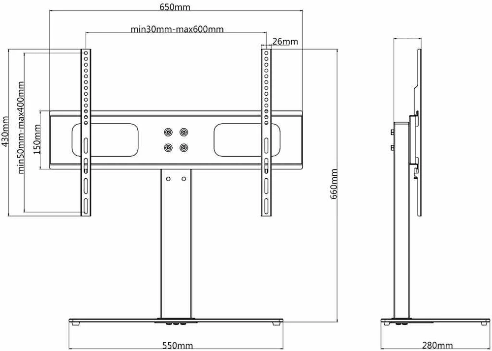 Pastatomas televizoriaus laikiklis 37-55 colių ekranui, 40kg