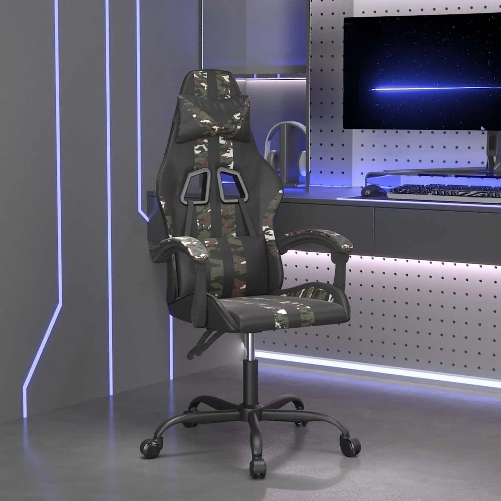 Pasukama žaidimų kėdė, juoda ir kamufliažinė, dirbtinė oda