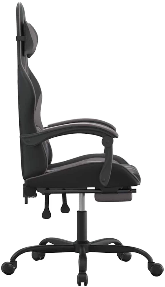 Pasukama žaidimų kėdė su pakoja, juoda ir pilka, dirbtinė oda