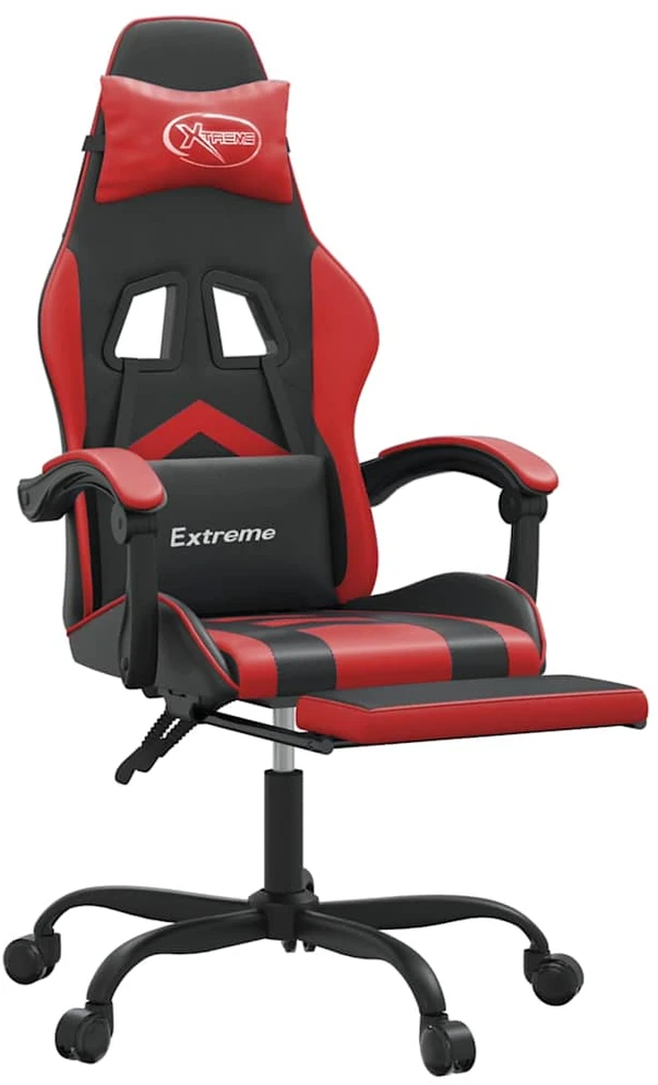 Pasukama žaidimų kėdė su pakoja, juoda ir raudona, dirbtinė oda