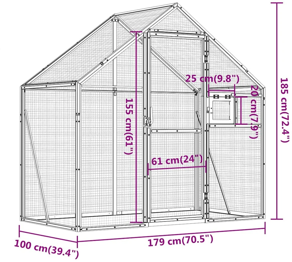 Paukštidė, sidabrinės spalvos, 179x100x185cm, aliuminis