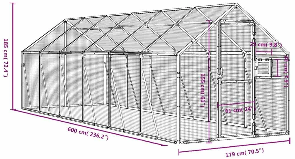 Paukštidė, sidabrinės spalvos, 1,79x6x1,85m, aliuminis