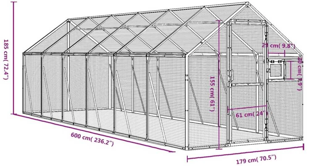 Paukštidė, sidabrinės spalvos, 1,79x6x1,85m, aliuminis