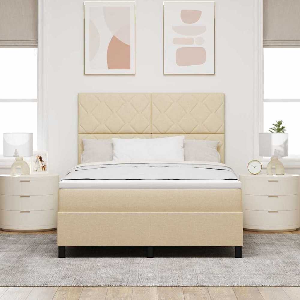 Kiemas lova su LED juostelėmis Kreminė 160 x 200 cm audinys