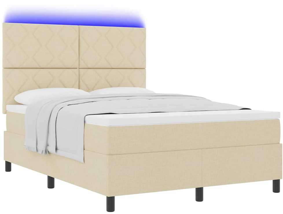 Kiemas lova su LED juostelėmis Kreminė 160 x 200 cm audinys
