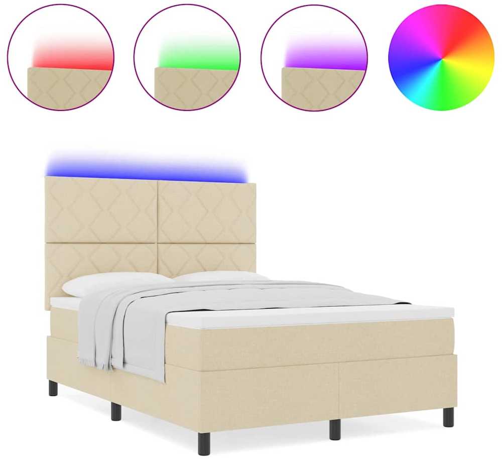 Kiemas lova su LED juostelėmis Kreminė 160 x 200 cm audinys