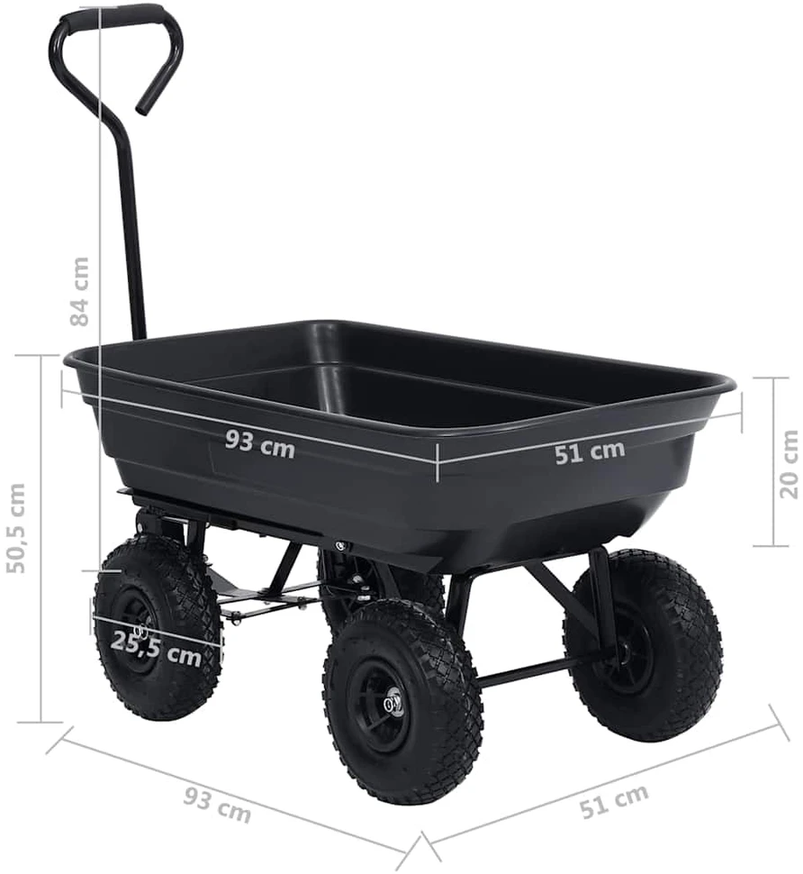 Paverčiamas rankinis sodo vežimėlis, juodos spalvos, 300kg, 75l