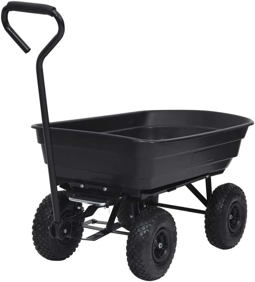 Paverčiamas rankinis sodo vežimėlis, juodos spalvos, 300kg, 75l