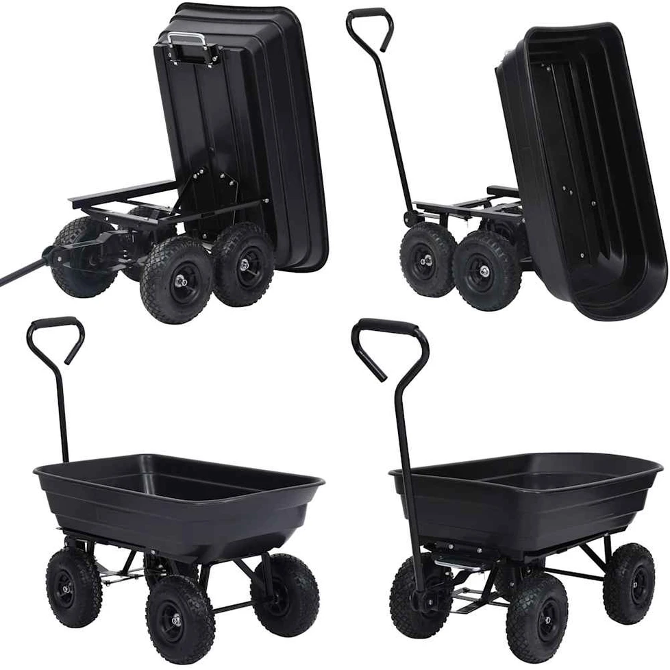 Paverčiamas rankinis sodo vežimėlis, juodos spalvos, 300kg, 75l