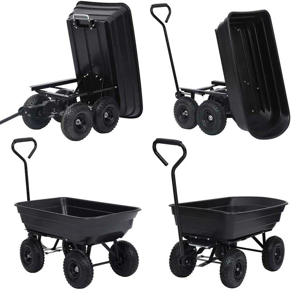 Paverčiamas rankinis sodo vežimėlis, juodos spalvos, 300kg, 75l