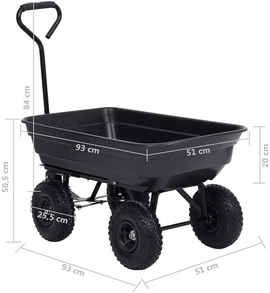 Paverčiamas rankinis sodo vežimėlis, juodos spalvos, 300kg, 75l