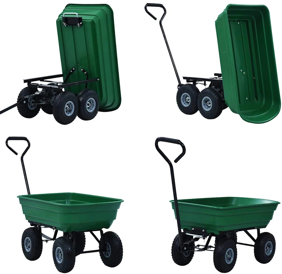 Paverčiamas rankinis sodo vežimėlis, žalios spalvos, 300kg, 75l
