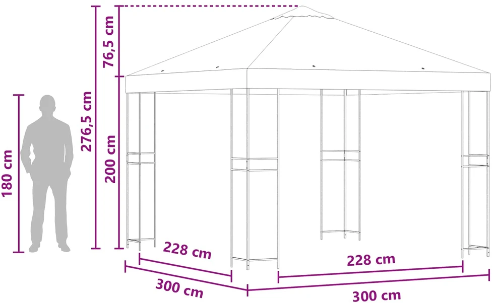 Pavėsinė 3 x 3 m Smėlio Poliesteris ir plienas 190 gsm